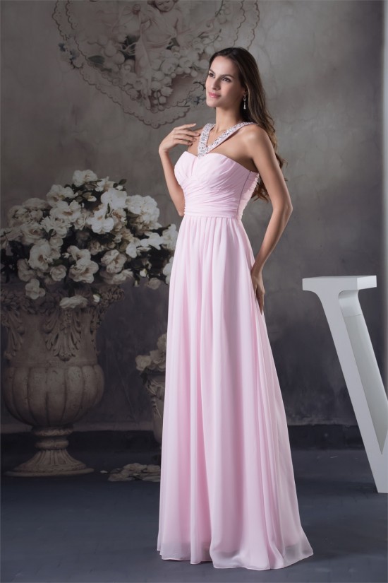 Straps Chiffon Beading Long Pink Prom/Formal Evening Bridesmaid Dresses 02020414 Straps Chiffon Beading Long Pink Prom/Formal Evening Bridesmaid Dresses 02020414