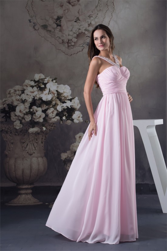 Straps Chiffon Beading Long Pink Prom/Formal Evening Bridesmaid Dresses 02020414 Straps Chiffon Beading Long Pink Prom/Formal Evening Bridesmaid Dresses 02020414