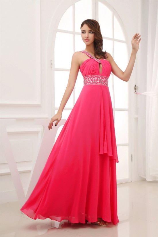 A-Line Beaded Straps Chiffon Long Prom/Formal Evening Dresses 02020415