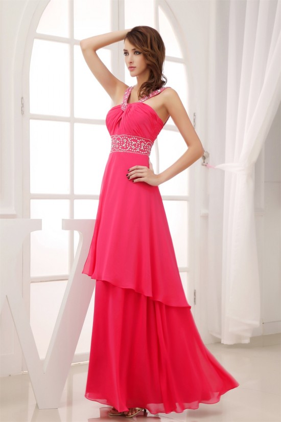 A-Line Beaded Straps Chiffon Long Prom/Formal Evening Dresses 02020415