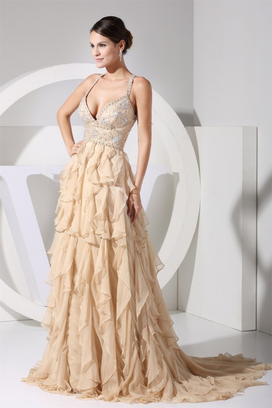 Sheath/Column Beaded Straps Chiffon Prom/Formal Evening Dresses 02020418 Sheath/Column Beaded Straps Chiffon Prom/Formal Evening Dresses 02020418