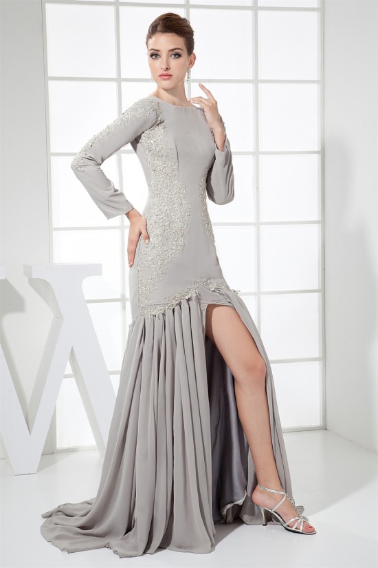 Straps Sheath/Column Pleats Long Sleeves Prom/Formal Evening Dresses 02020420