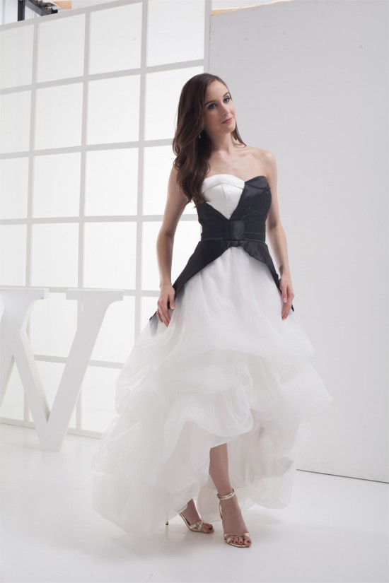 A-Line Sweetheart Sleeveless Cascading Ruffles Black White Prom/Formal Evening Dresses 02020423