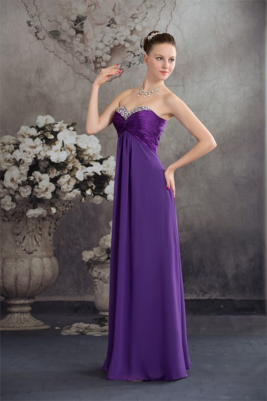 Empire Sweetheart Chiffon Silk like Satin Long Purple Beading Prom/Formal Evening Dresses 02020429