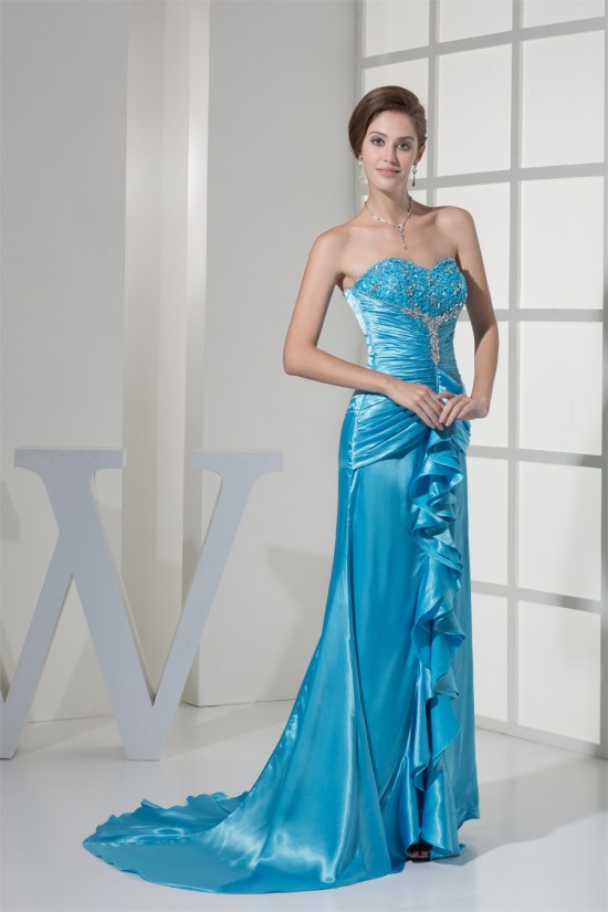 Sweetheart Ruched Elastic Woven Satin Puddle Train Prom/Formal Evening Dresses 02020434
