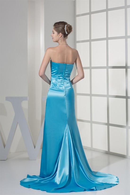 Sweetheart Ruched Elastic Woven Satin Puddle Train Prom/Formal Evening Dresses 02020434