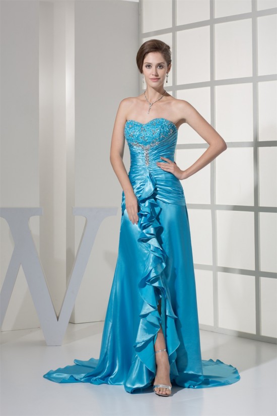 Sweetheart Ruched Elastic Woven Satin Puddle Train Prom/Formal Evening Dresses 02020434