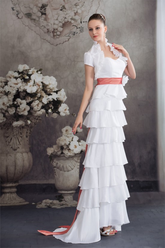 Sweetheart Short Sleeve Taffeta Bows Puddle Train Prom/Formal Evening Dresses 02020437