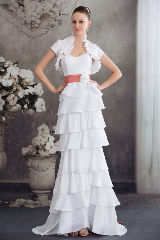 Sweetheart Short Sleeve Taffeta Bows Puddle Train Prom/Formal Evening Dresses 02020437