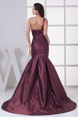 Mermaid/Trumpet One-Shoulder Taffeta Court Train Sleeveless Long Prom Evening Dresses 02020442