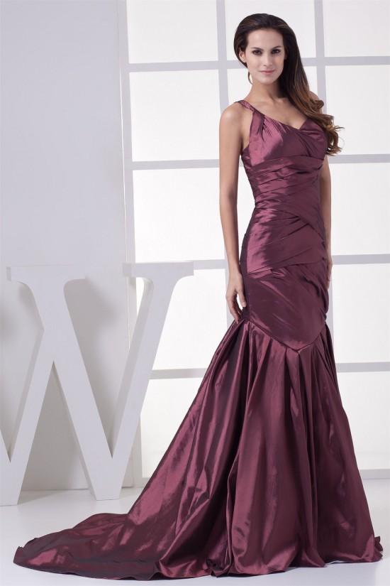 Mermaid/Trumpet One-Shoulder Taffeta Court Train Sleeveless Long Prom Evening Dresses 02020442 Mermaid/Trumpet One-Shoulder Taffeta Court Train Sleeveless Long Prom Evening Dresses 02020442