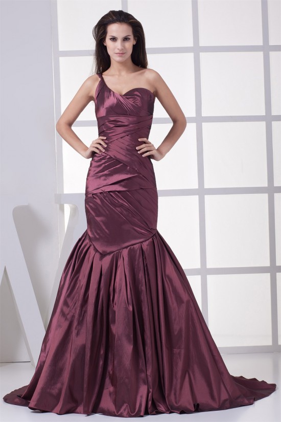 Mermaid/Trumpet One-Shoulder Taffeta Court Train Sleeveless Long Prom Evening Dresses 02020442 Mermaid/Trumpet One-Shoulder Taffeta Court Train Sleeveless Long Prom Evening Dresses 02020442