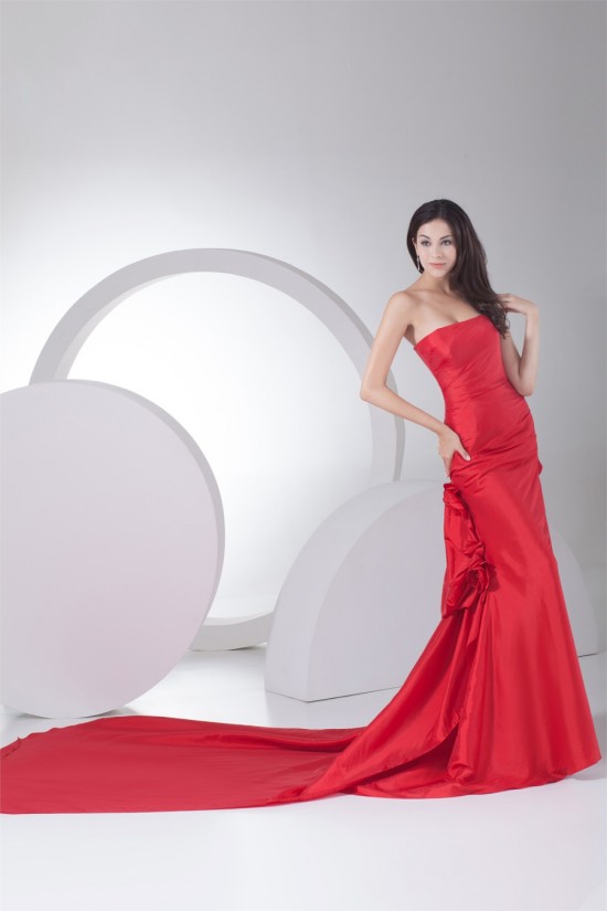 Trumpet/Mermaid Taffeta Sleeveless Handmade Flowers Prom/Formal Evening Dresses 02020446