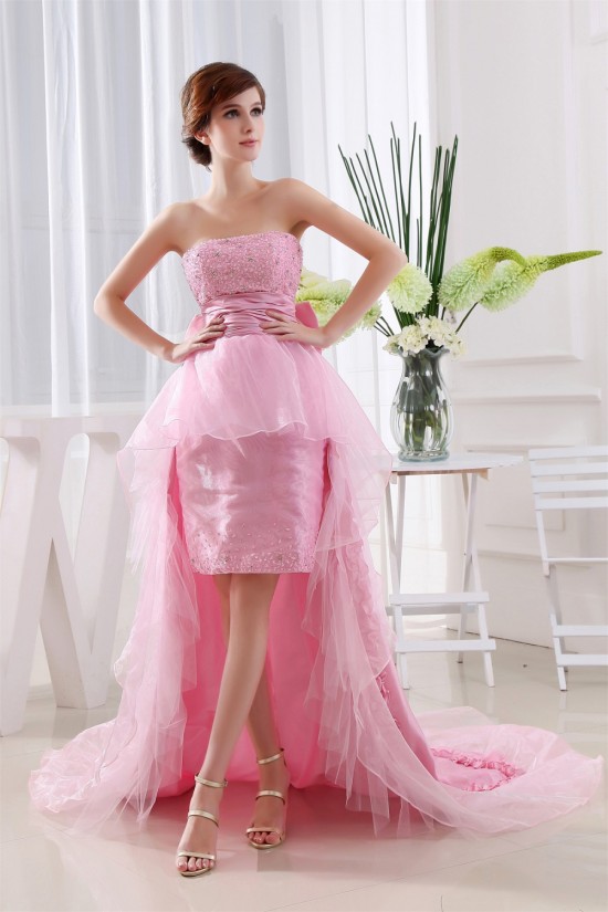 Taffeta Tulle Strapless Beading Sleeveless Prom/Formal Evening Dresses 02020448