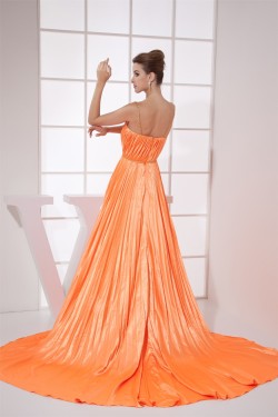 A-Line V-Neck Sleeveless Ruffles Brush Sweep Train Prom/Formal Evening Dresses 02020449