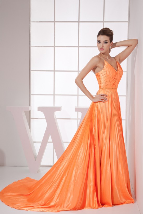 A-Line V-Neck Sleeveless Ruffles Brush Sweep Train Prom/Formal Evening Dresses 02020449 A-Line V-Neck Sleeveless Ruffles Brush Sweep Train Prom/Formal Evening Dresses 02020449