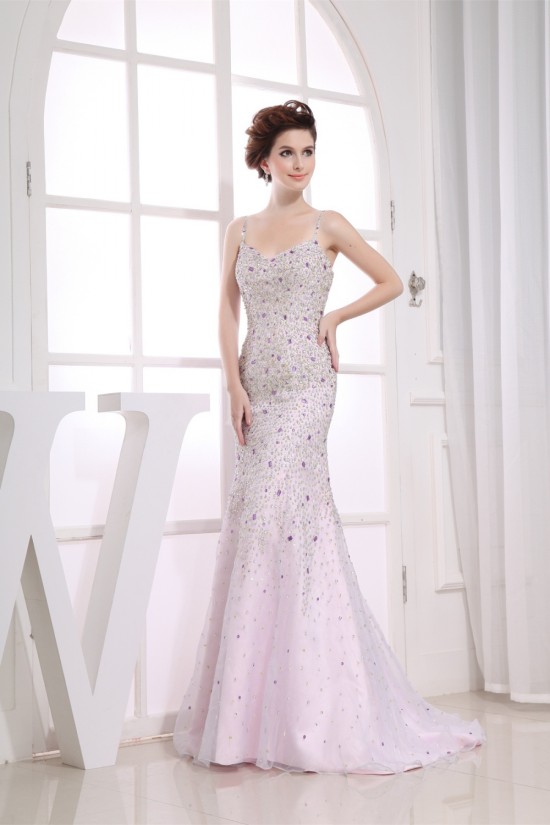 Trumpet/Mermaid V-Neck Beading Brush Sweep Train Prom/Formal Evening Dresses 02020451