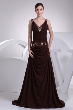 A-Line V-Neck Chiffon Beading Sleeveless Prom/Formal Evening Dresses 02020454