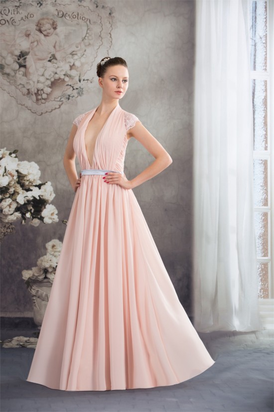 Sheath/Column Deep V-Neck Chiffon Lace Capped Sleeves Prom/Formal Evening Dresses 02020455 Sheath/Column Deep V-Neck Chiffon Lace Capped Sleeves Prom/Formal Evening Dresses 02020455