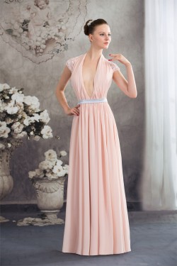 Sheath/Column Deep V-Neck Chiffon Lace Capped Sleeves Prom/Formal Evening Dresses 02020455