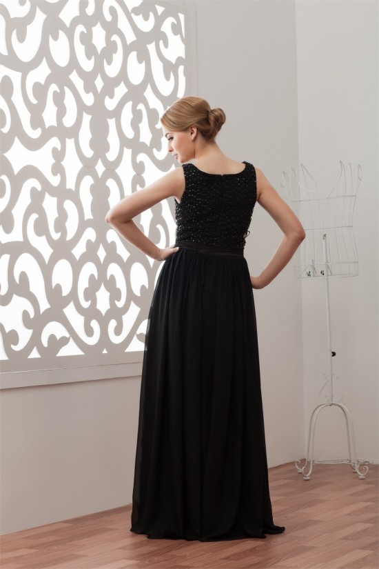 A-Line Beading Floor-Length Square Long Black Chiffon Prom/Formal Evening Dresses 02020456