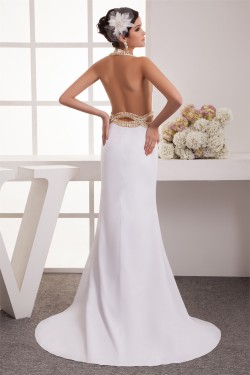 Trumpet/Mermaid Halter Chiffon Sleeveless Beaded Long White Prom/Formal Evening Dresses 02020458