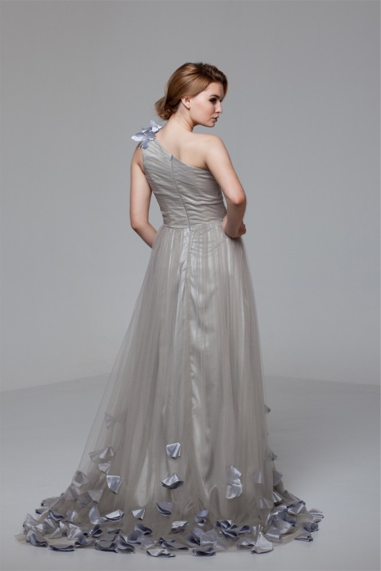 A-Line One-Shoulder Fine Netting Sleeveless Prom/Formal Evening Dresses 02020460 A-Line One-Shoulder Fine Netting Sleeveless Prom/Formal Evening Dresses 02020460