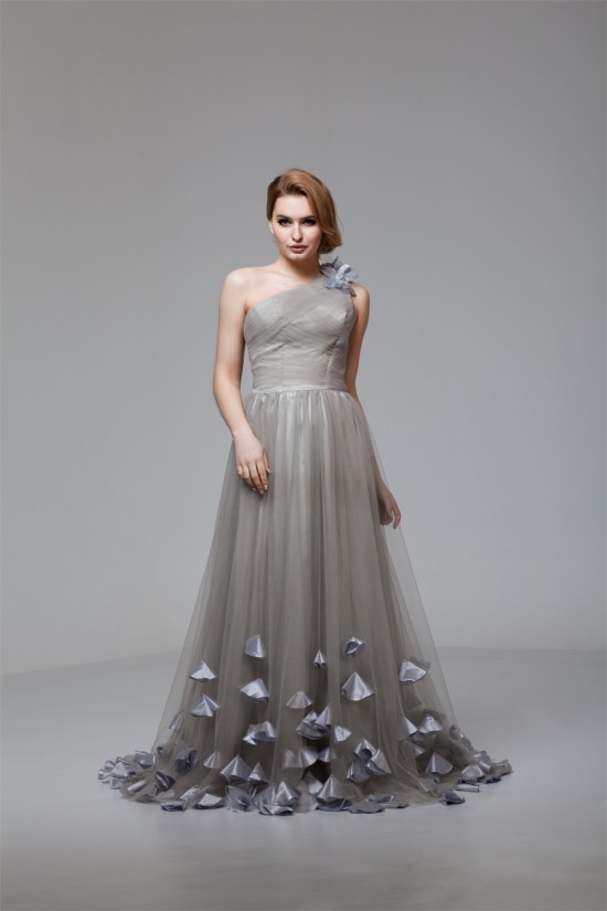 A-Line One-Shoulder Fine Netting Sleeveless Prom/Formal Evening Dresses 02020460 A-Line One-Shoulder Fine Netting Sleeveless Prom/Formal Evening Dresses 02020460