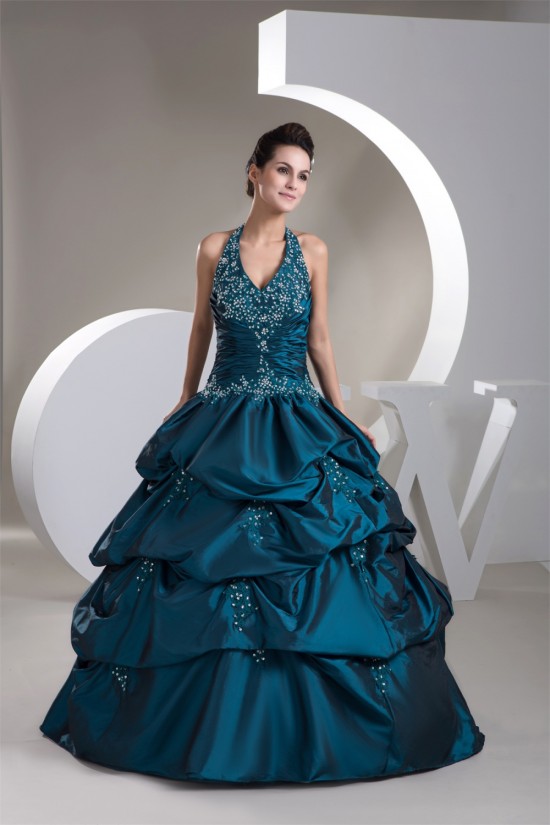 Ball Gown Halter Ruffles Beaded Appliques Floor-Length Prom/Formal Evening Dresses 02020462