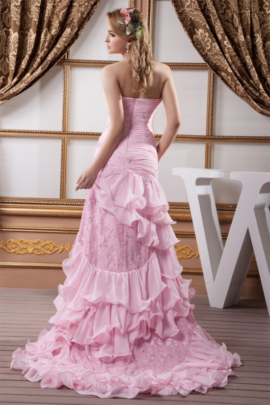 Asymmetrical Sleeveless Ruffles Sweetheart Lace Chiffon Prom/Formal Evening Dresses 02020468