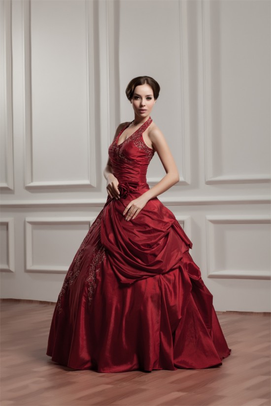 Ball Gown Sleeveless Halter Satin Taffeta Prom/Formal Evening Dresses 02020472