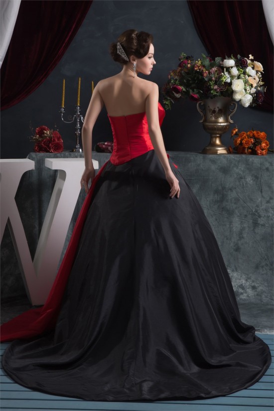 Ball Gown Strapless Handmade Flowers Satin Taffeta Prom/Formal Evening Dresses 02020473