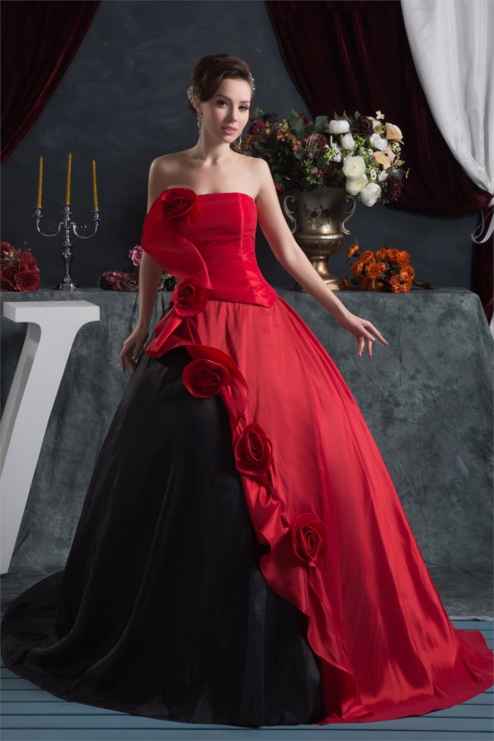 Ball Gown Strapless Handmade Flowers Satin Taffeta Prom/Formal Evening Dresses 02020473 Ball Gown Strapless Handmade Flowers Satin Taffeta Prom/Formal Evening Dresses 02020473
