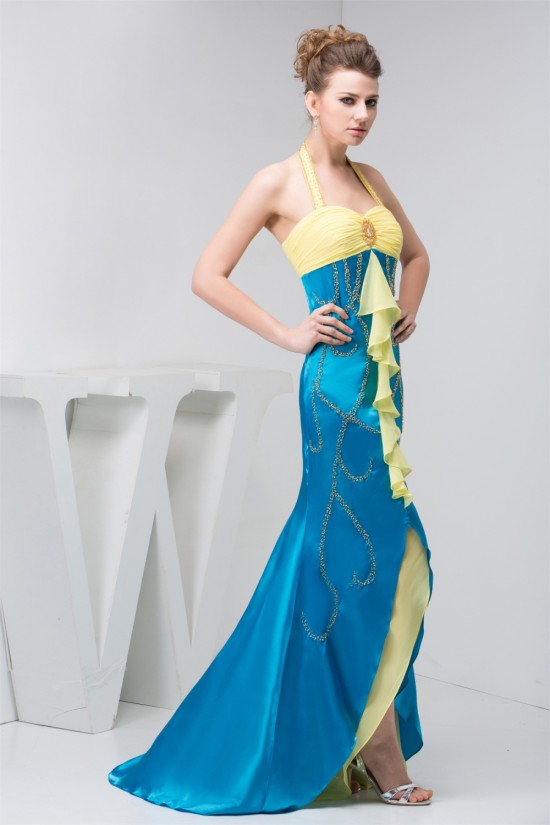 Trumpet/Mermaid Beading Brush Sweep Train Halter Prom/Formal Evening Dresses 02020474