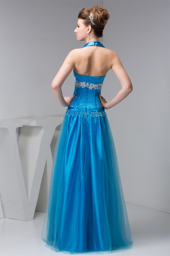 A-Line Beading Floor-Length Halter Fine Netting Prom/Formal Evening Dresses 02020480