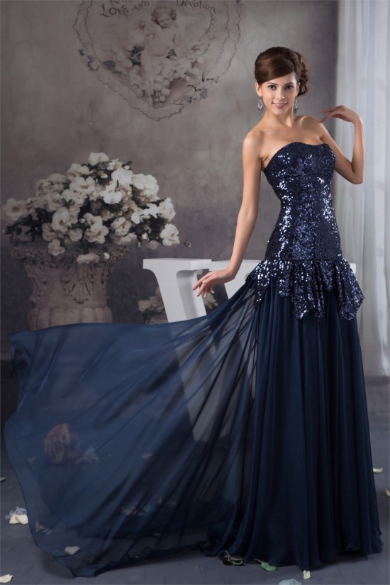 Breathtaking Ruffles Brush Sweep Train Soft Sweetheart Sequins Dresses 02020488