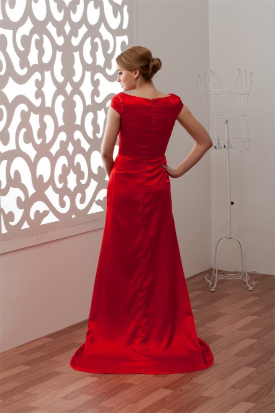 Brush Sweep Train A-Line Portrait Elastic Woven Satin Prom/Formal Evening Dresses 02020489