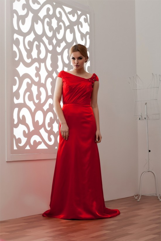 Brush Sweep Train A-Line Portrait Elastic Woven Satin Prom/Formal Evening Dresses 02020489