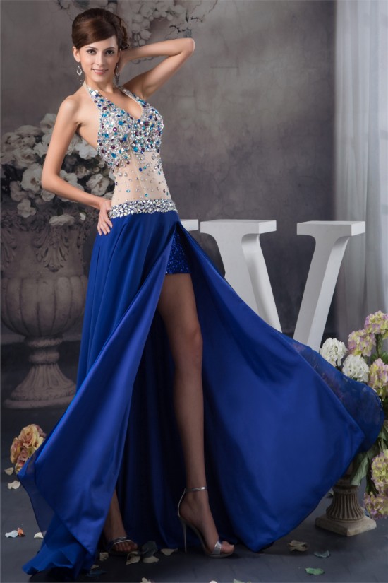 A-Line Halter Beaded Split Side Sleeveless Prom/Formal Evening Dresses 02020496