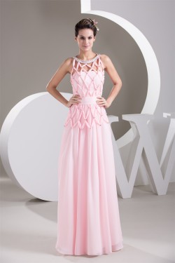 Chiffon Floor-Length Sheer Sleeveless Sheath/Column  Prom Evening Formal Dresses 02020503