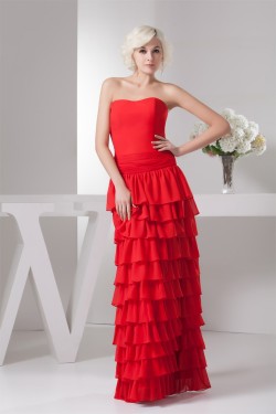 Sheath/Column Strapless Chiffon Long Red Prom Evening Formal Dresses 02020505