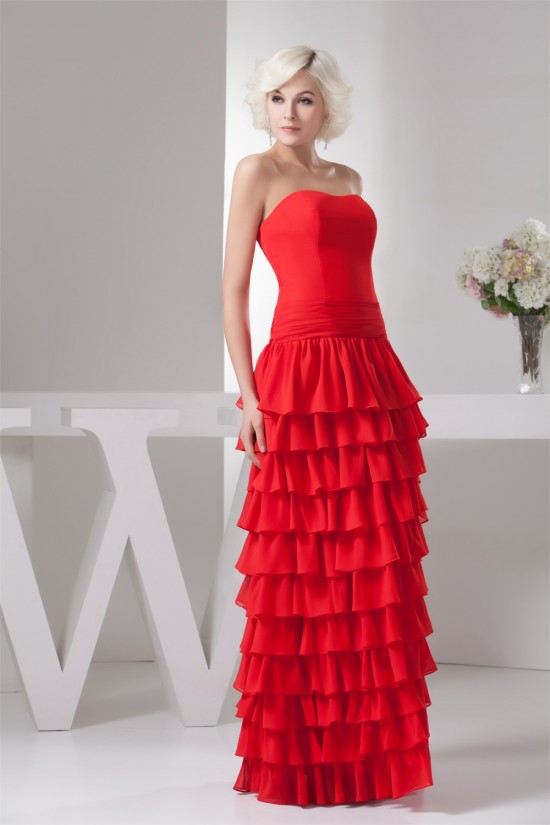 Sheath/Column Strapless Chiffon Long Red Prom Evening Formal Dresses 02020505 Sheath/Column Strapless Chiffon Long Red Prom Evening Formal Dresses 02020505