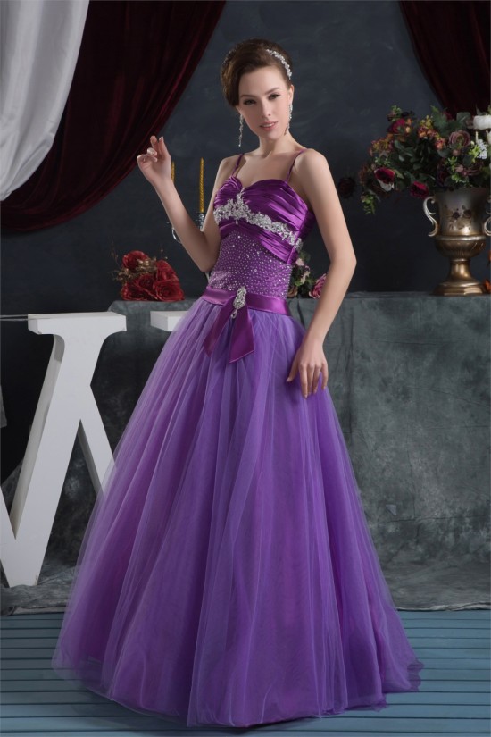 Ball Gown Purple Satin Lace Fine Netting Prom/Formal Evening Dresses 02020523