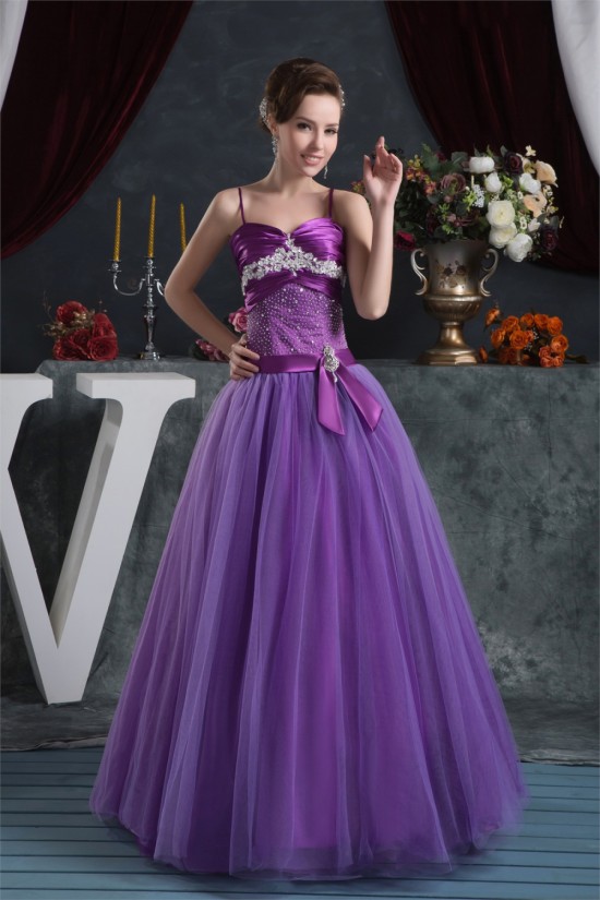 Ball Gown Purple Satin Lace Fine Netting Prom/Formal Evening Dresses 02020523