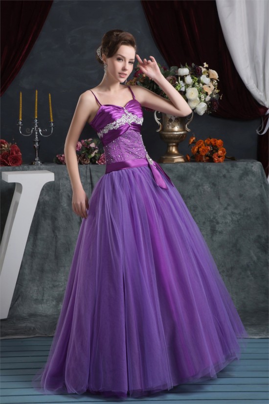 Ball Gown Purple Satin Lace Fine Netting Prom/Formal Evening Dresses 02020523