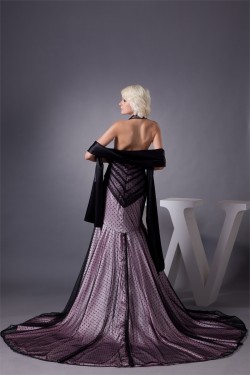 Halter Mermaid/Trumpet Satin Fine Netting Prom/Formal Evening Dresses 02020529