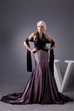 Halter Mermaid/Trumpet Satin Fine Netting Prom/Formal Evening Dresses 02020529