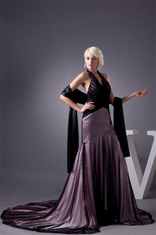 Halter Mermaid/Trumpet Satin Fine Netting Prom/Formal Evening Dresses 02020529 Halter Mermaid/Trumpet Satin Fine Netting Prom/Formal Evening Dresses 02020529