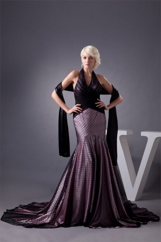 Halter Mermaid/Trumpet Satin Fine Netting Prom/Formal Evening Dresses 02020529 Halter Mermaid/Trumpet Satin Fine Netting Prom/Formal Evening Dresses 02020529