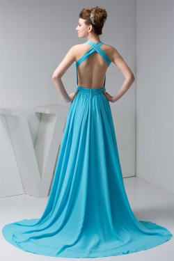 Halter Sleeveless Long Blue Chiffon Prom/Formal Evening Dresses 02020530